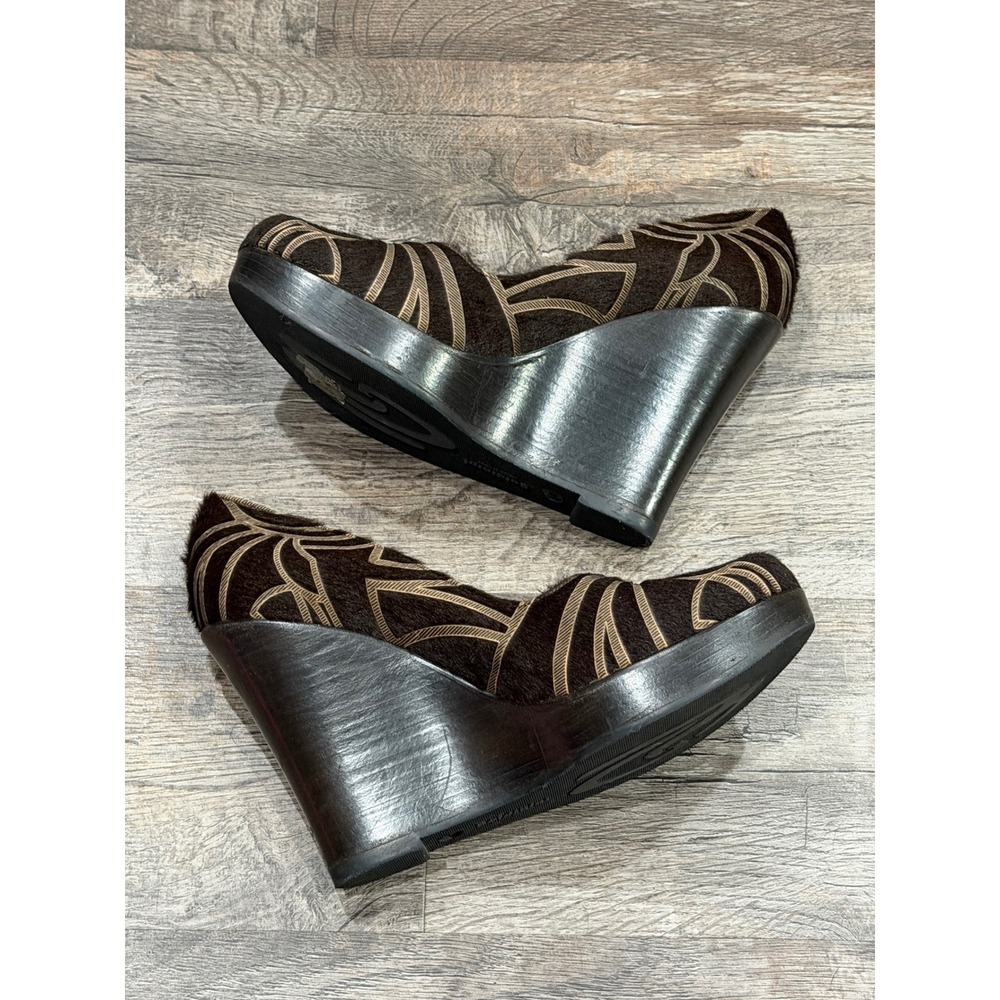 Baldini Italy Brown Calf Hair Embroidered Leaf Wedge Platform Pumps Womens 38 View 5